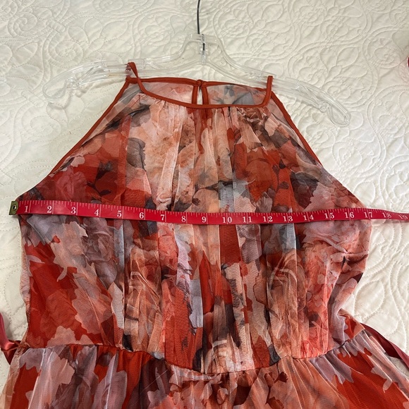 Copper color, flower print, long dress. - Picture 8 of 14